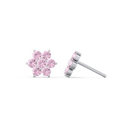 Flower Stud Earrings with Gemstones in 925 Sterling Silver with Pink Tourmaline