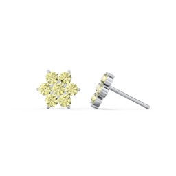 Flower Stud Earrings with Gemstones in 925 Sterling Silver with Citrine