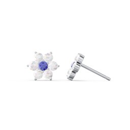 Flower Stud Earrings with Gemstones in 925 Sterling Silver with Blue Sapphire and Opal