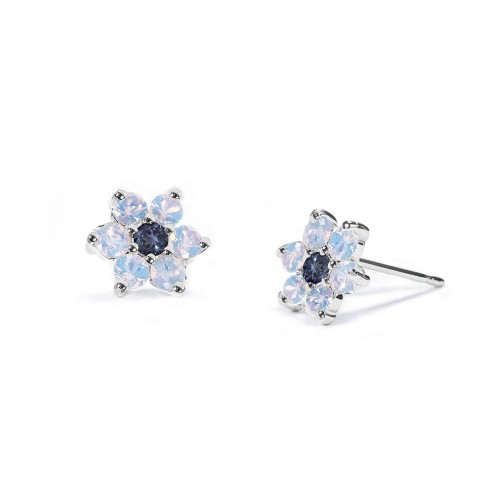 Flower Stud Earrings with Gemstones – Sterling Silver with Cubic Zirconia