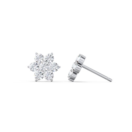 Flower Stud Earrings with Gemstones – Sterling Silver with Cubic Zirconia