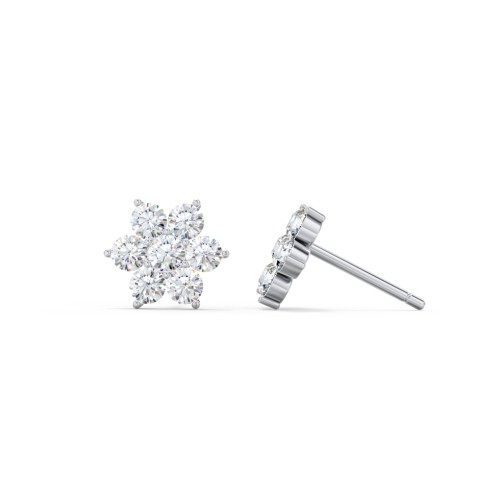 Flower Stud Earrings with Gemstones – Sterling Silver with Diamond