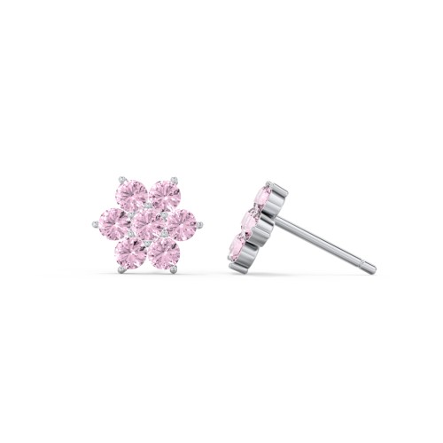 Flower Stud Earrings with Gemstones – Sterling Silver with Pink Tourmaline