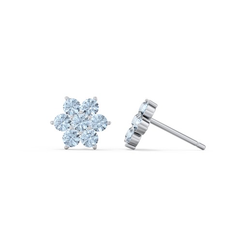 Flower Stud Earrings with Gemstones – Sterling Silver with Blue Topaz