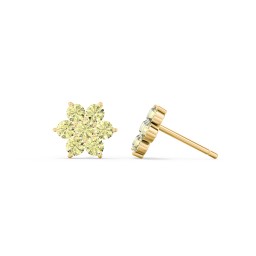 Flower Stud Earrings with Gemstones in 10K Solid Yellow Gold with Citrine