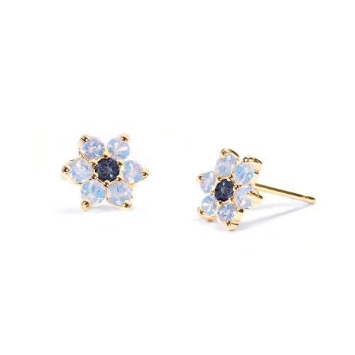 Flower Stud Earrings with Gemstones – 10K Yellow Gold with Cubic Zirconia