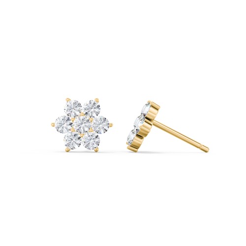 Flower Stud Earrings with Gemstones – 10K Yellow Gold with Cubic Zirconia