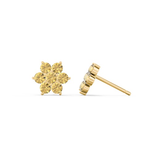 Flower Stud Earrings with Gemstones – 10K Yellow Gold with Citrine