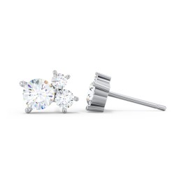 3-Stone Cluster Stud Earrings in 925 Sterling Silver with Diamond