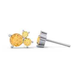 3-Stone Cluster Stud Earrings in 925 Sterling Silver with Citrine
