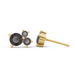 3-Stone Cluster Stud Earrings in 10K Solid Yellow Gold with Smokey Quartz