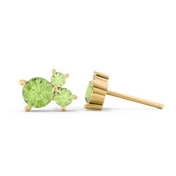 3-Stone Cluster Stud Earrings in 10K Solid Yellow Gold with Peridot