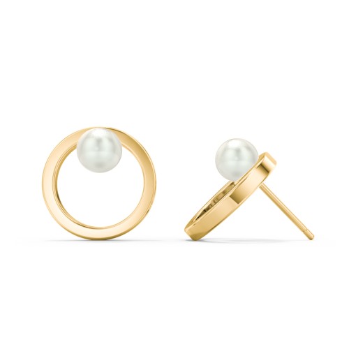 Open Circle Studs with Freshwater Pearls – 10K Yellow Gold with Freshwater Pearl