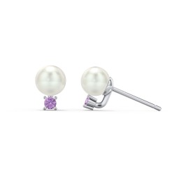 Freshwater Pearl and Accent Stud Earrings in 925 Sterling Silver with Amethyst and Freshwater Pearl