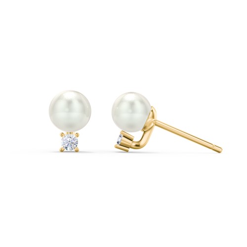 Freshwater Pearl and Accent Stud Earrings – 10K Yellow Gold with Diamond and Freshwater Pearl