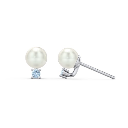 Freshwater Pearl and Accent Stud Earrings – Sterling Silver with Blue Topaz and Freshwater Pearl
