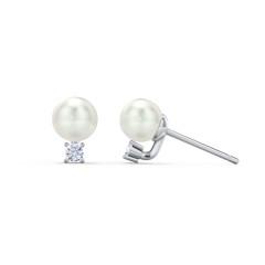 Freshwater Pearl and Accent Stud Earrings – Sterling Silver with Alexandrite and Freshwater Pearl