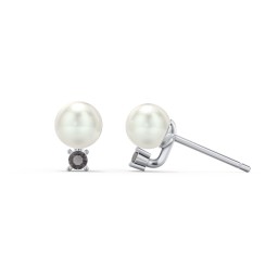 Freshwater Pearl and Accent Stud Earrings in 925 Sterling Silver with Smokey Quartz and Freshwater Pearl