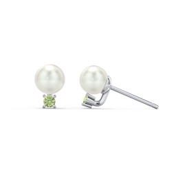 Freshwater Pearl and Accent Stud Earrings in 925 Sterling Silver with Peridot and Freshwater Pearl