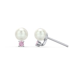 Freshwater Pearl and Accent Stud Earrings in 925 Sterling Silver with Pink Tourmaline and Freshwater Pearl