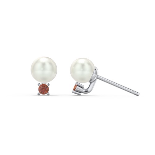 Freshwater Pearl and Accent Stud Earrings – Sterling Silver with Garnet and Freshwater Pearl