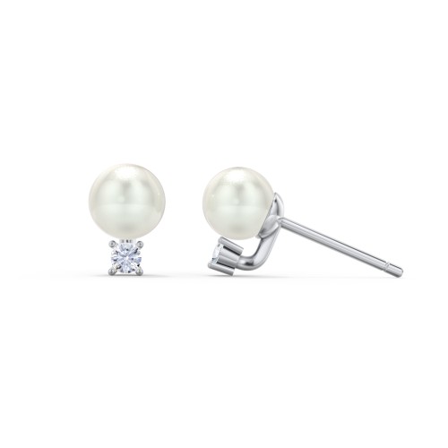 Freshwater Pearl and Accent Stud Earrings – Sterling Silver with Cubic Zirconia and Freshwater Pearl