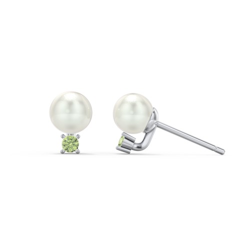 Freshwater Pearl and Accent Stud Earrings – Sterling Silver with Peridot and Freshwater Pearl