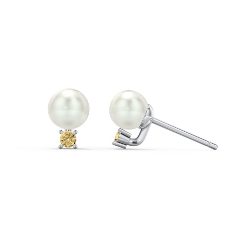 Freshwater Pearl and Accent Stud Earrings – Sterling Silver with Citrine and Freshwater Pearl