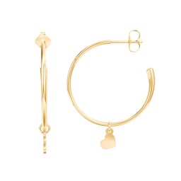 Large Open Hoop Earrings with Removable Heart Charm in 10K Solid Yellow Gold