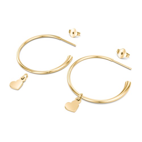 Large Open Hoop Earrings with Removable Heart Charm – 10K Yellow Gold