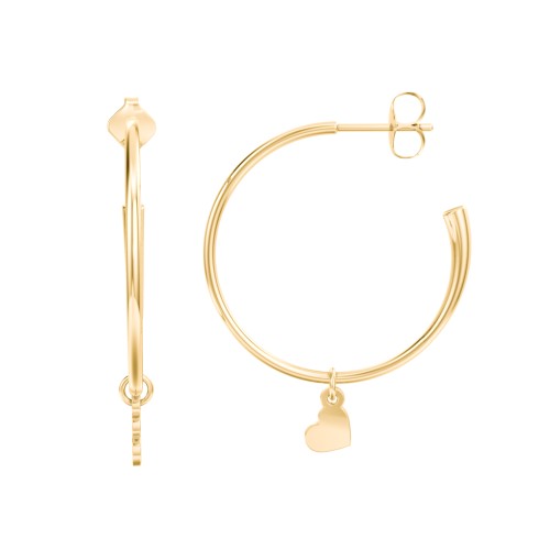Large Open Hoop Earrings with Removable Heart Charm – 10K Yellow Gold