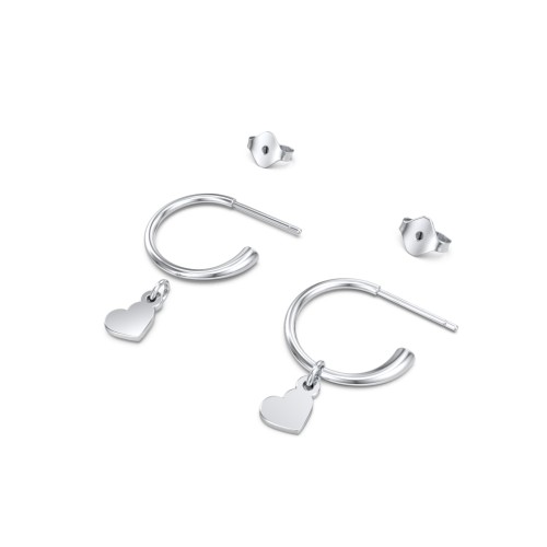 Small Open Hoop Earrings with Removable Heart Charm