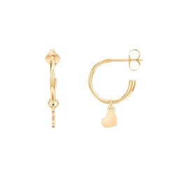 Small Open Hoop Earrings with Removable Heart Charm in 10K Solid Yellow Gold