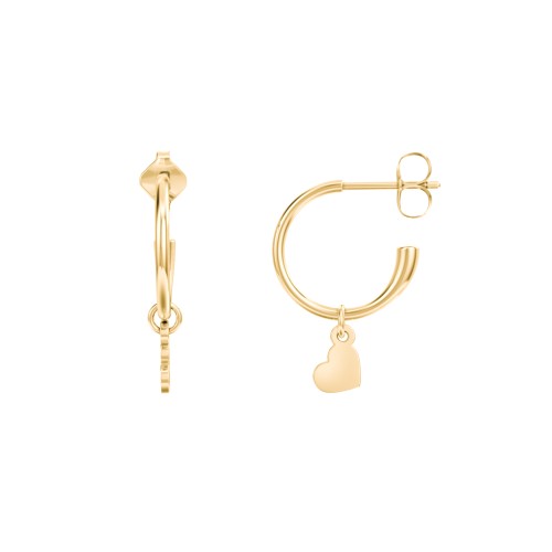 Small Open Hoop Earrings with Removable Heart Charm – 10K Yellow Gold
