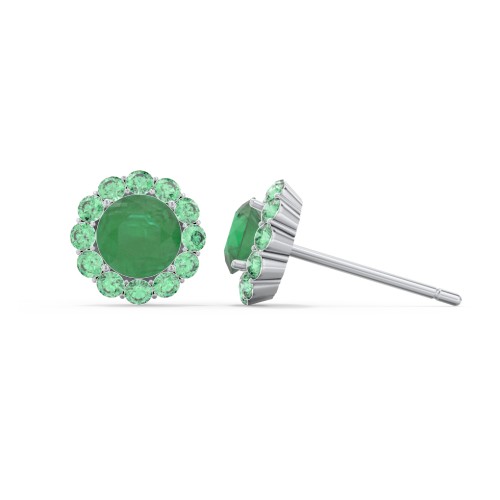 Halo Round Stud Earrings – Sterling Silver with Emerald and Green Premium Zirconia