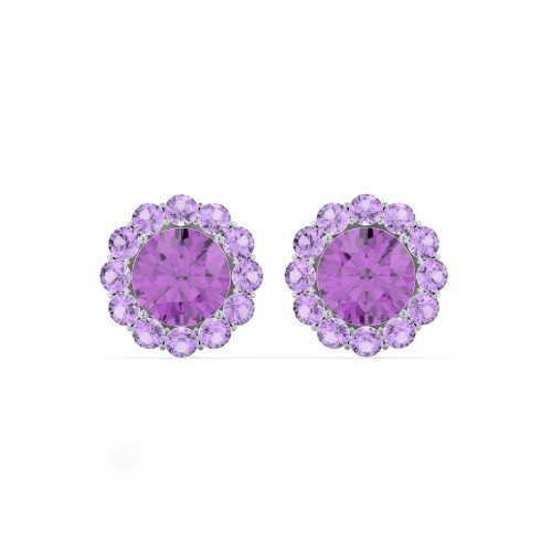 Halo Round Stud Earrings – Sterling Silver with Amethyst and Amethyst Premium Zirconia