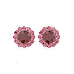 Halo Round Stud Earrings in 925 Sterling Silver with Garnet and Red Premium Zirconia