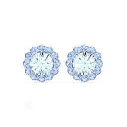 Halo Round Stud Earrings in 925 Sterling Silver with Aquamarine and Fancy Blue Premium Zirconia