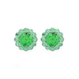 Halo Round Stud Earrings in 925 Sterling Silver with Emerald and Green Premium Zirconia