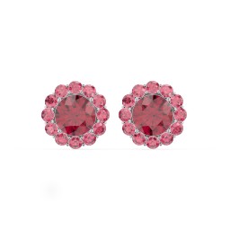 Halo Round Stud Earrings in 925 Sterling Silver with Ruby and Red Premium Zirconia