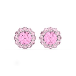 Halo Round Stud Earrings in 925 Sterling Silver with Pink Tourmaline and Fancy Pink Premium Zirconia