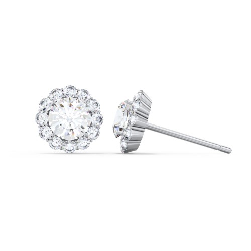 Halo Round Stud Earrings – Sterling Silver with Cubic Zirconia and White Premium Zirconia