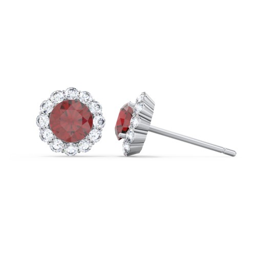 Halo Round Stud Earrings – Sterling Silver with Garnet and White Premium Zirconia