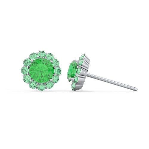 Halo Round Stud Earrings – Sterling Silver with Emerald and Green Premium Zirconia