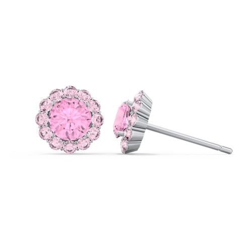 Halo Round Stud Earrings – Sterling Silver with Pink Tourmaline and Fancy Pink Premium Zirconia