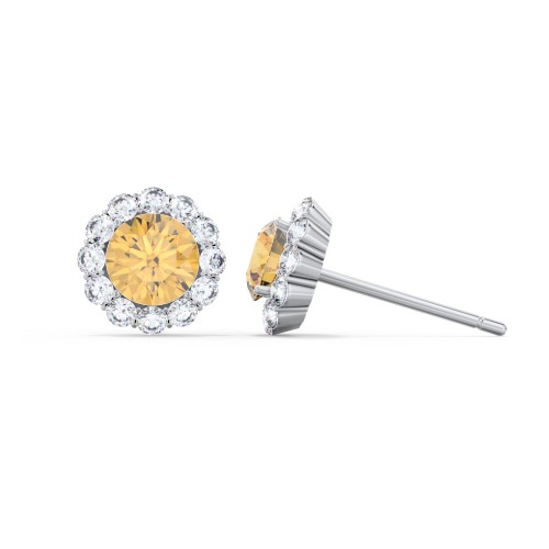 Halo Round Stud Earrings – Sterling Silver with Citrine and White Premium Zirconia