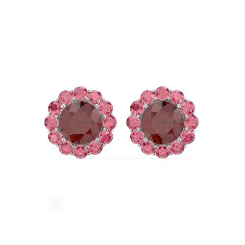 Halo Round Stud Earrings – Sterling Silver with Garnet and Red Premium Zirconia