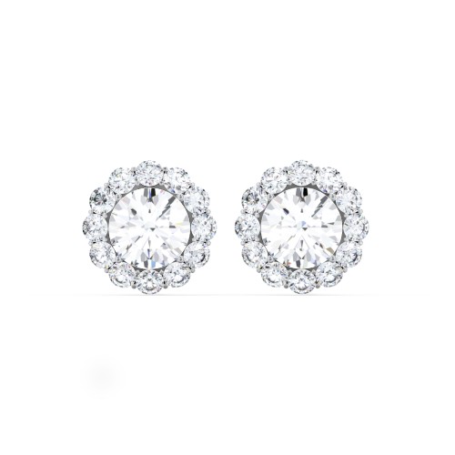 Halo Round Stud Earrings – Sterling Silver with Cubic Zirconia and White Premium Zirconia