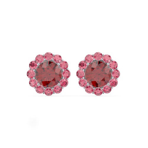 Halo Round Stud Earrings – Sterling Silver with Garnet and Red Premium Zirconia
