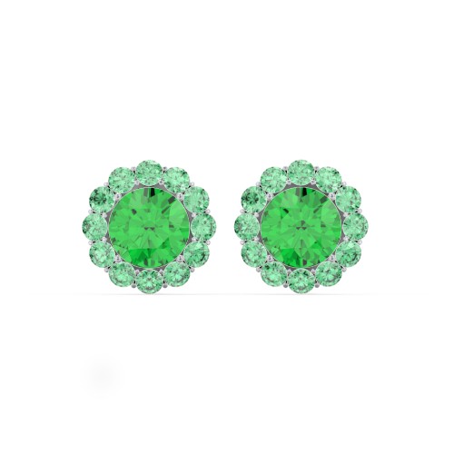 Halo Round Stud Earrings – Sterling Silver with Emerald and Green Premium Zirconia